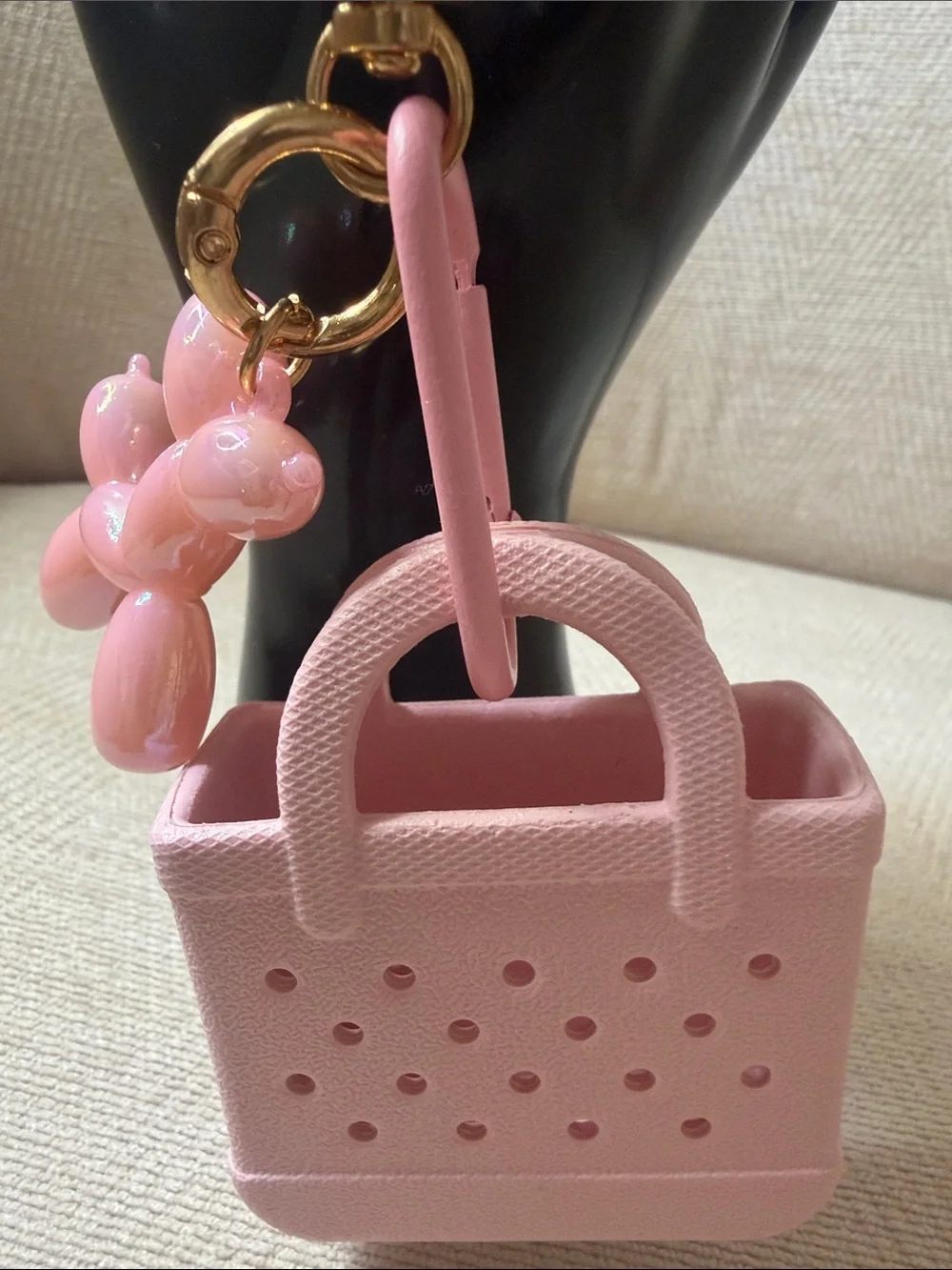 Pink Mini Tote Keychain with Balloon Dog Charm